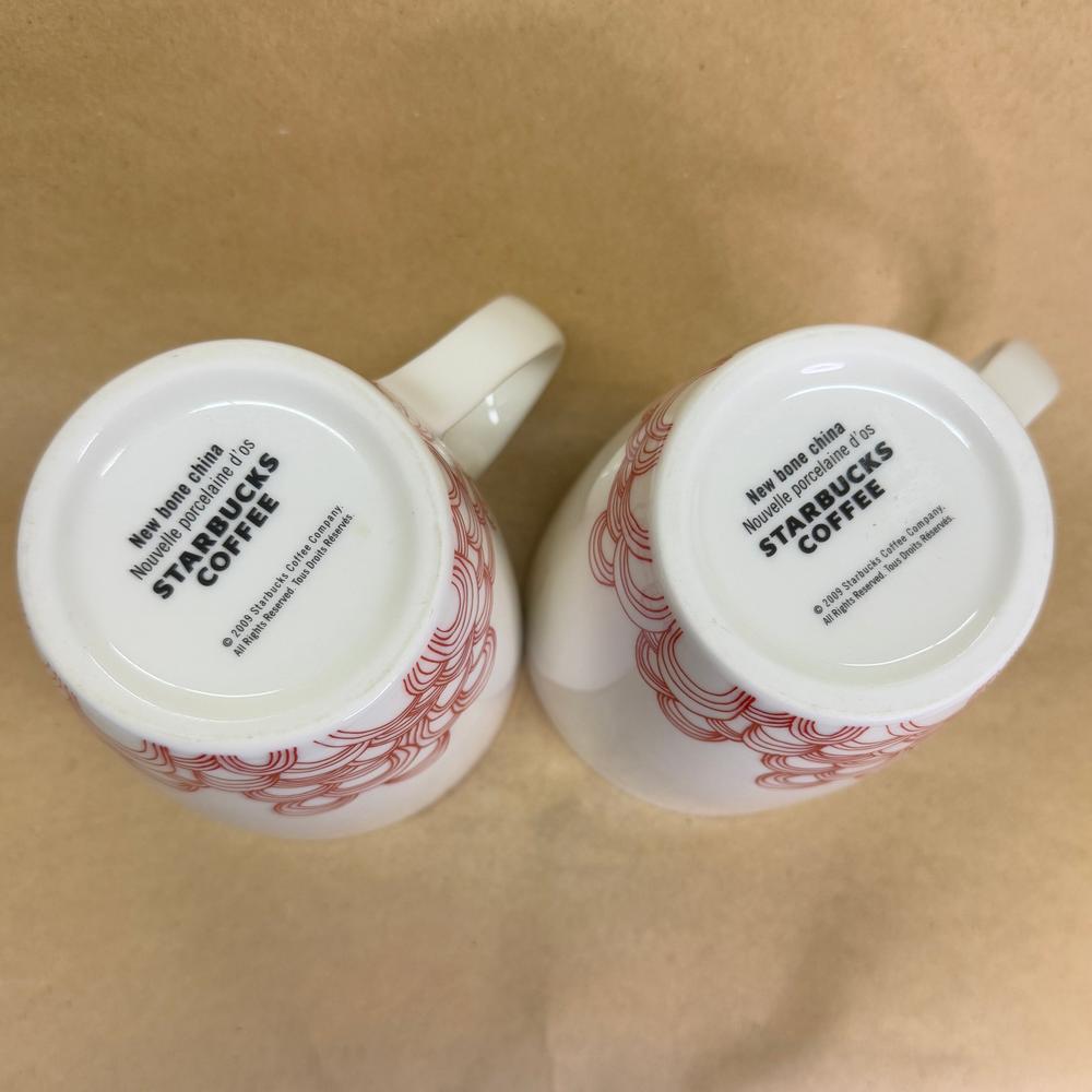 Starbucks Love Heart Strings Red White New Bone China Mugs Pair-2009