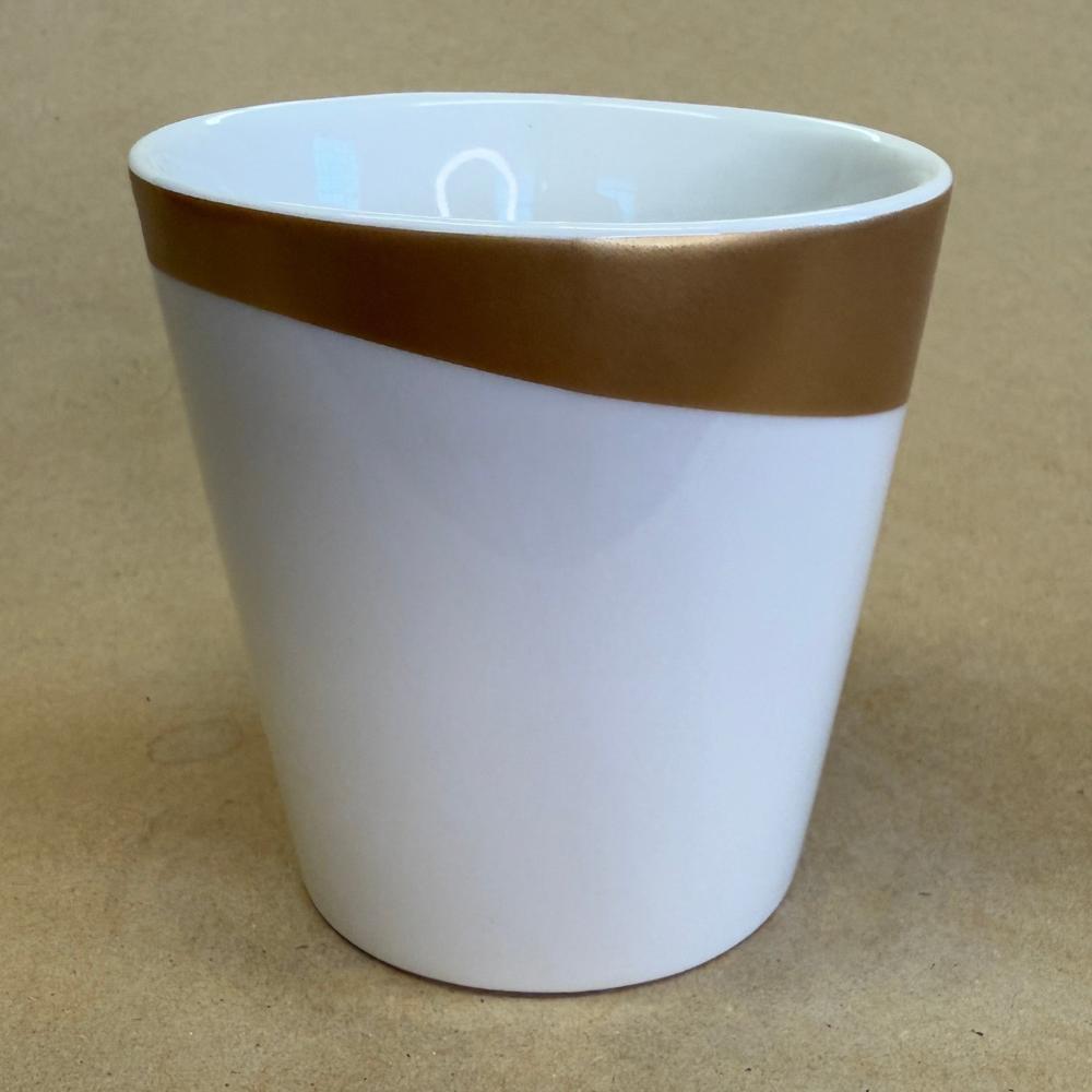 Starbucks New Bone China Asymmetrical Tazo White Gold Cup Mug-2012