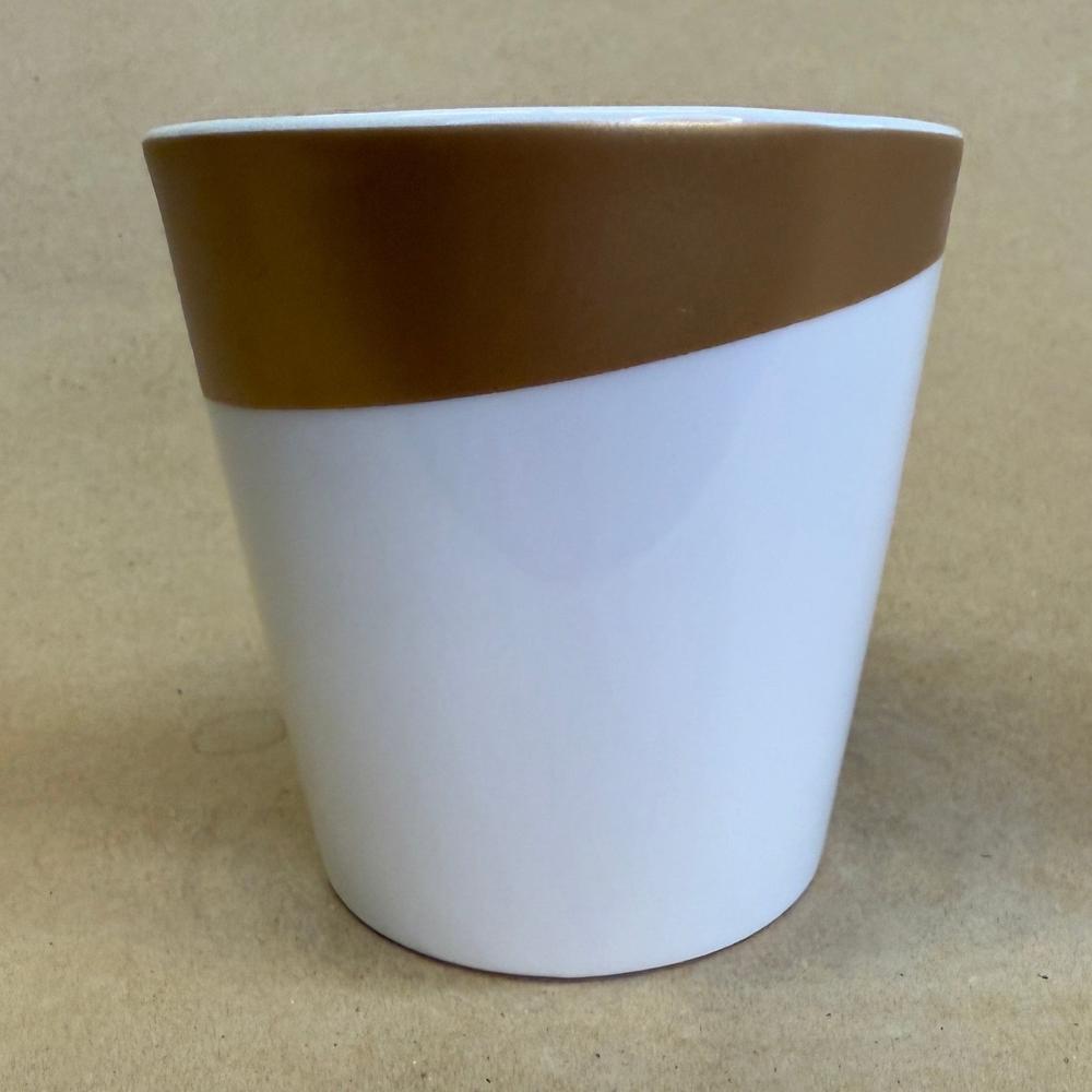 Starbucks New Bone China Asymmetrical Tazo White Gold Cup Mug-2012