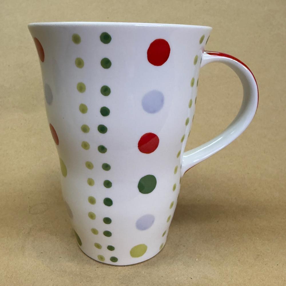 Pier 1 Tall White with Multi-Colored Polka Dots Mug