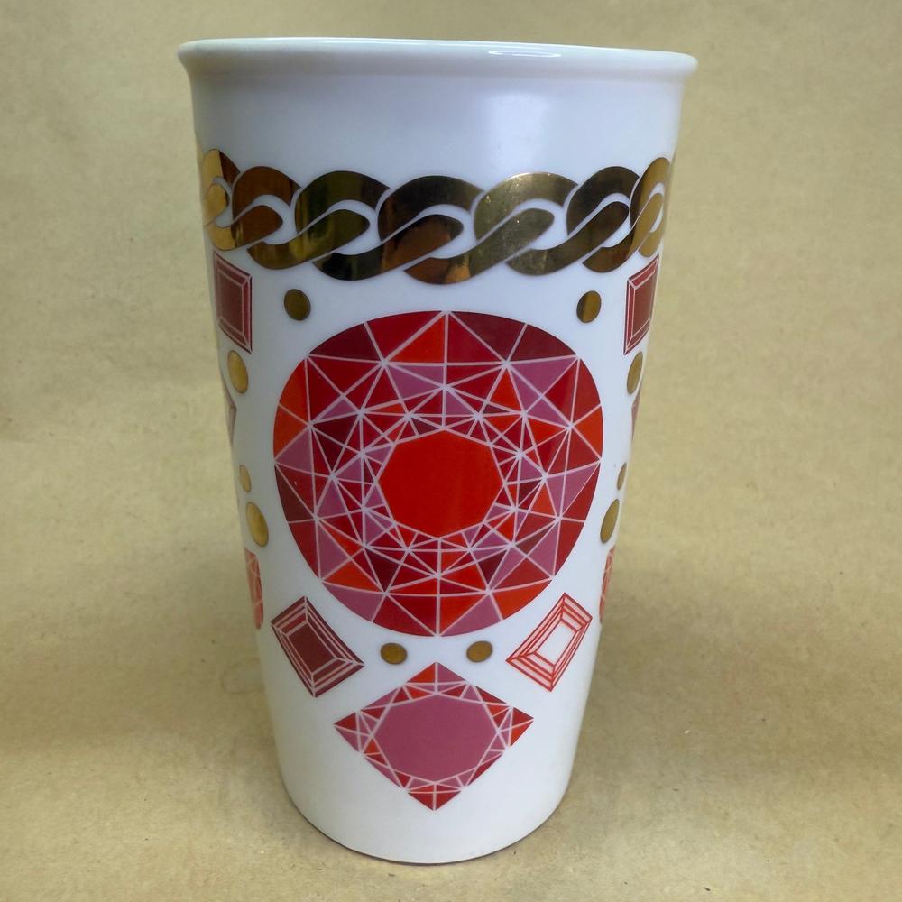 Starbucks Jewel Gems Red Gold Chain Ceramic Tumbler Mug-2014