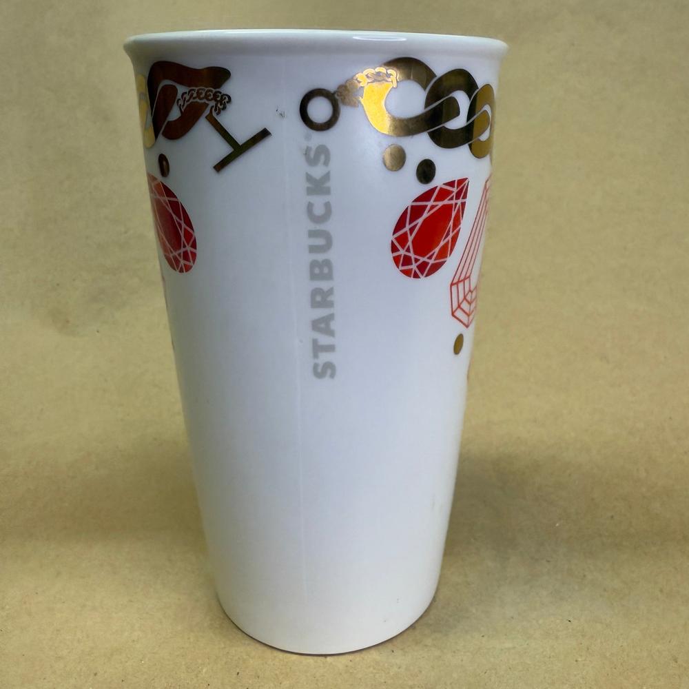 Starbucks Jewel Gems Red Gold Chain Ceramic Tumbler Mug-2014