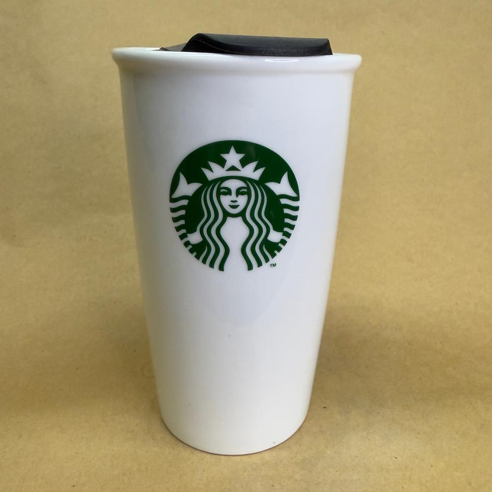 Starbucks White with Green Siren Ceramic Tumbler-2013 with Lid