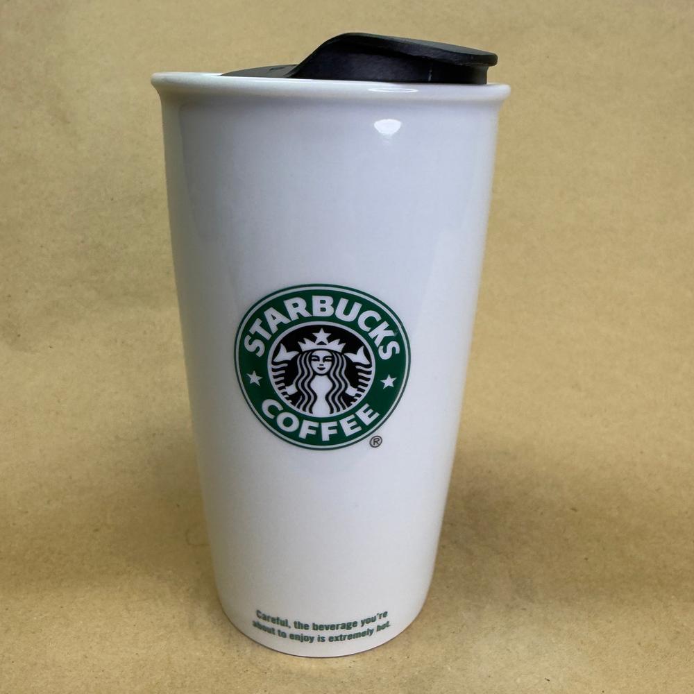 Starbucks White with Green Siren Logo Ceramic Tumbler-2009 with Lid
