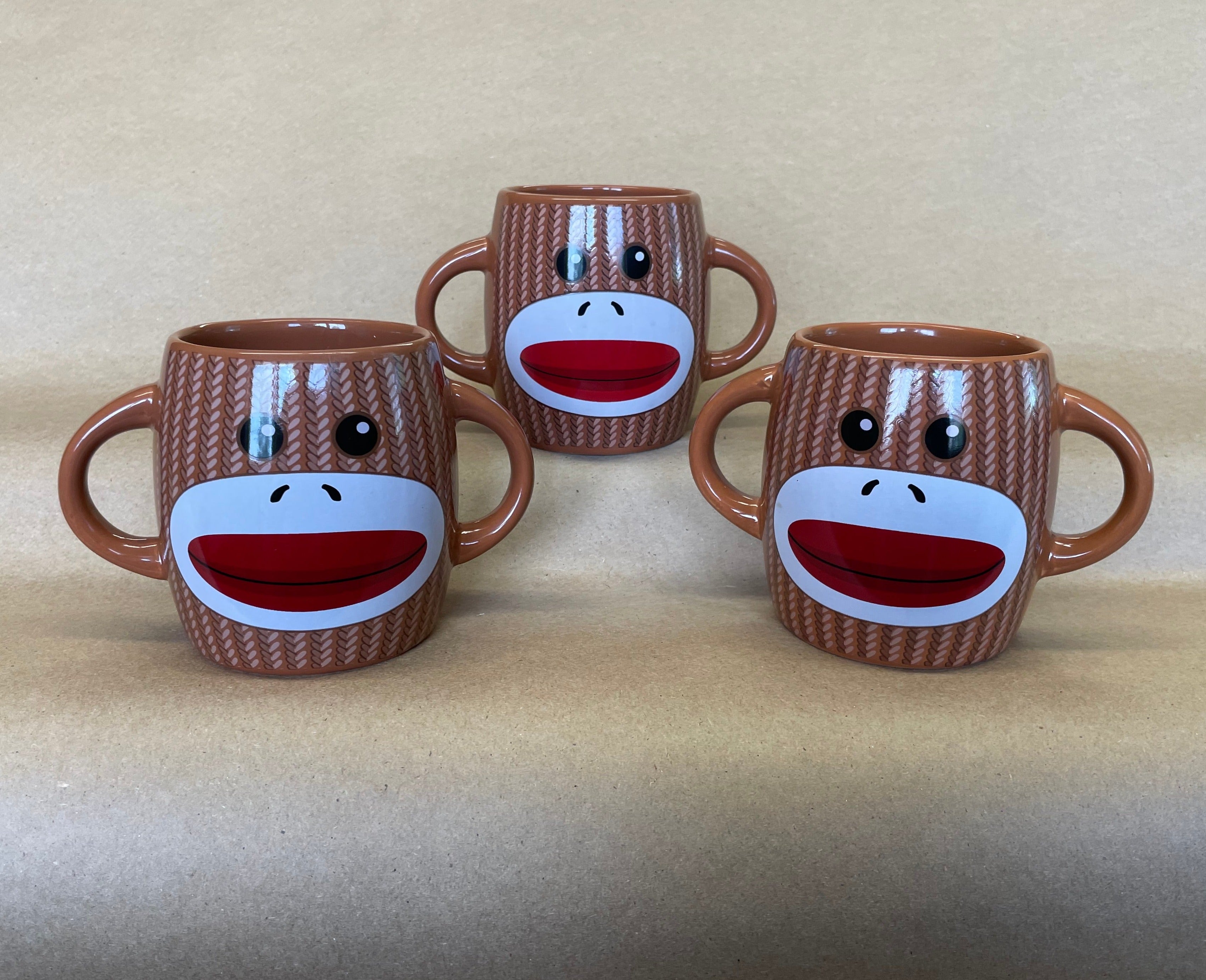 Sock Monkey Double Handle Mugs-Set of 3