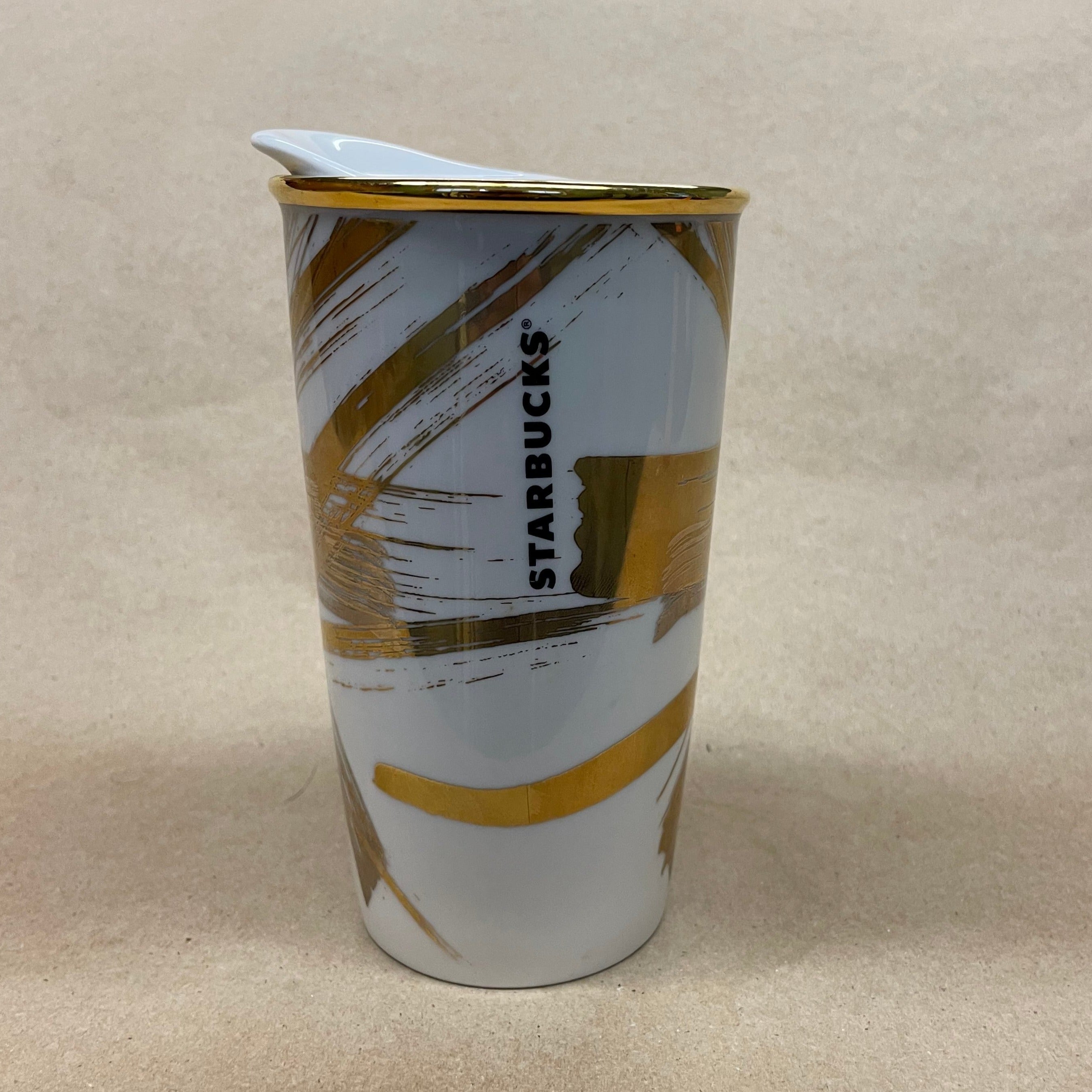 Starbucks 30th Anniversary Swarovski Gold Trim Ceramic Tumbler Mug-2014