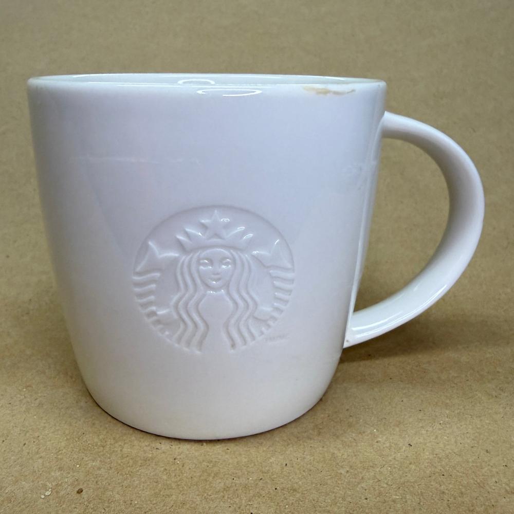 Starbucks White Embossed Siren with T on Handle Mug-2010