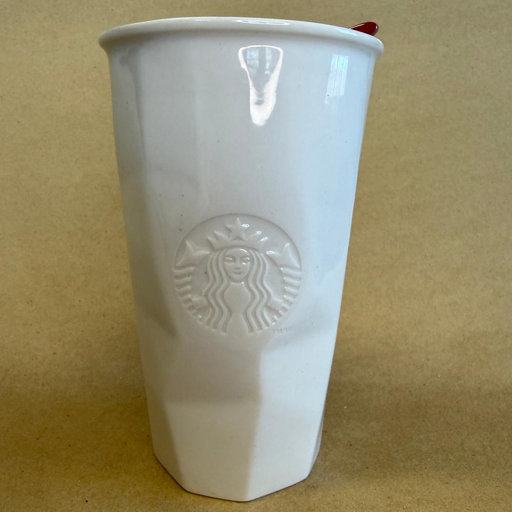 Starbucks White Faceted Siren Tumbler with Lid-2013