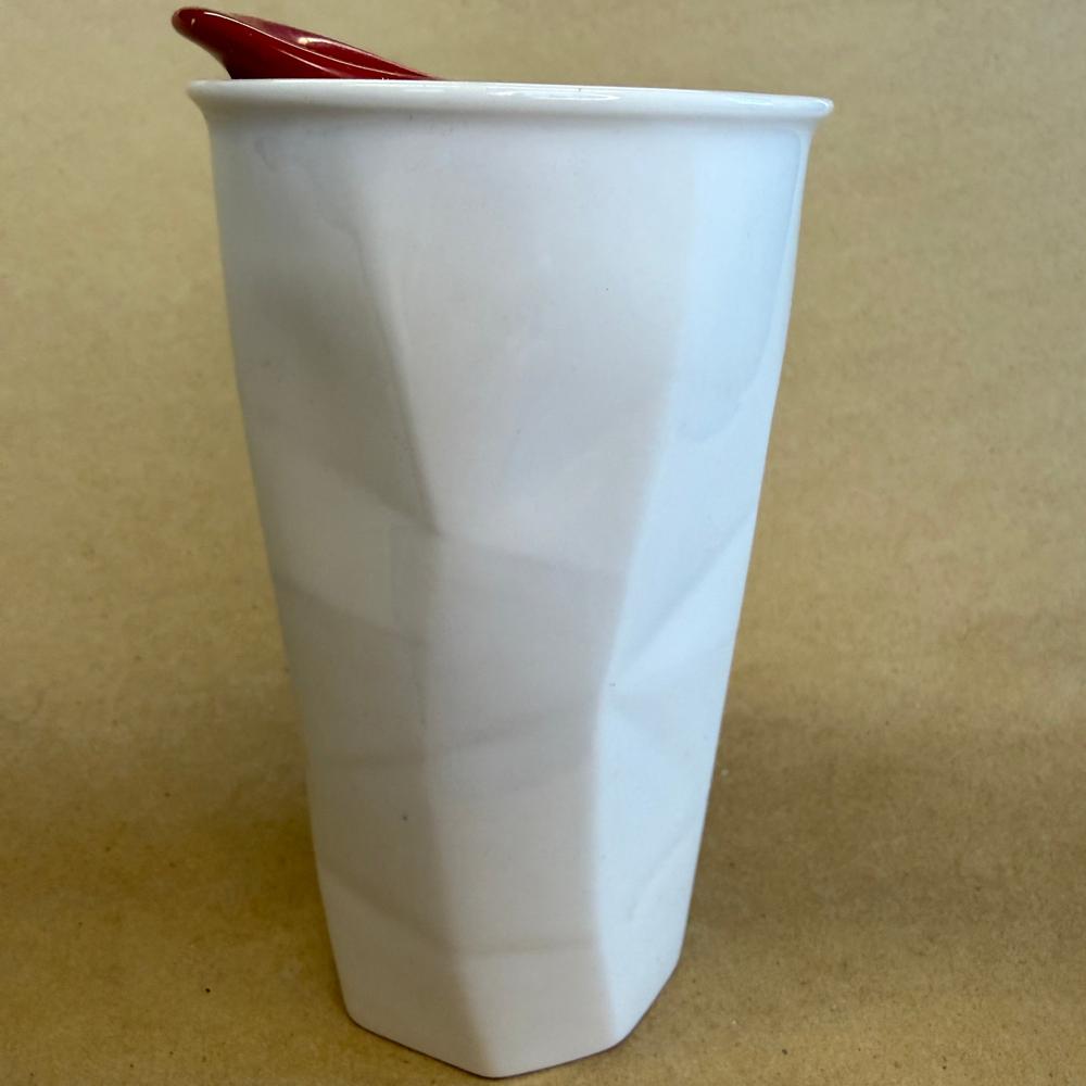 Starbucks White Faceted Siren Tumbler with Lid-2013