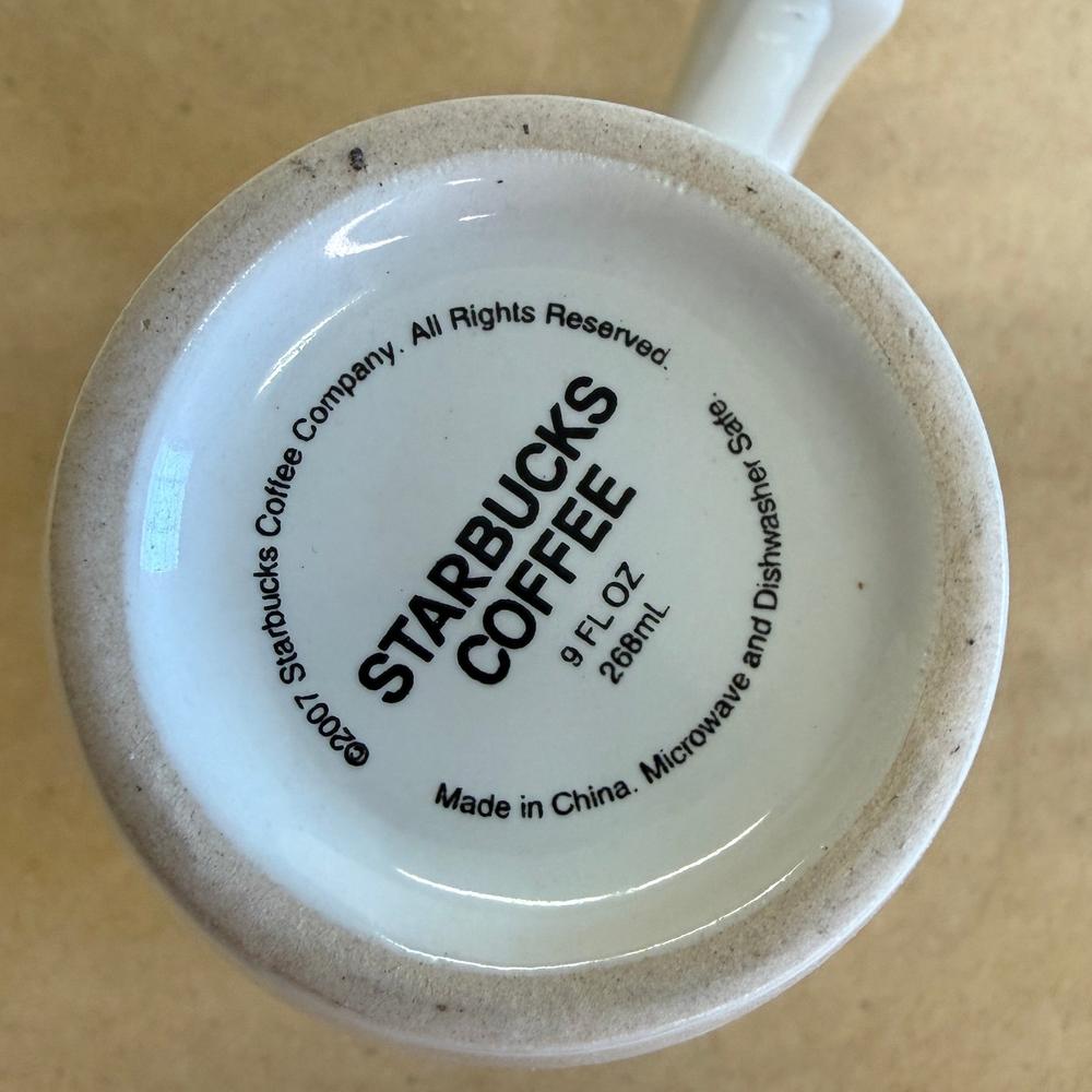 Starbucks White Siren Logo with Open Hook Handle Mug-2007