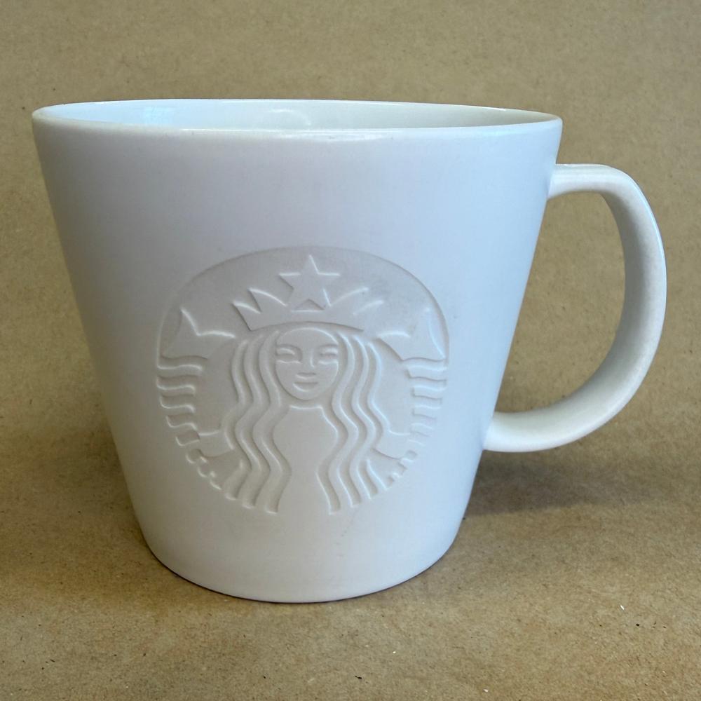 Starbucks White Embossed Siren with T on Handle Mug-2015