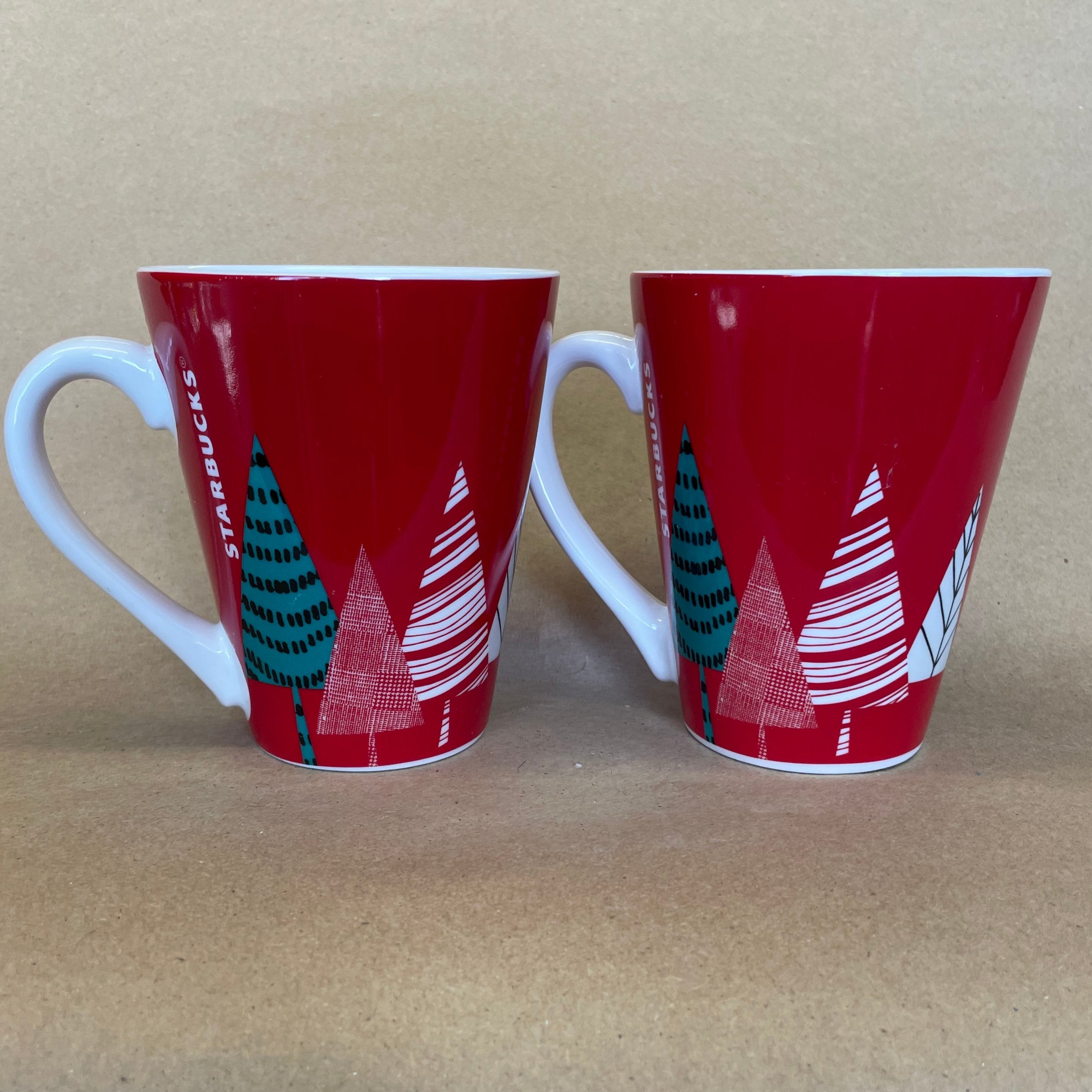 Starbucks Red with Christmas Trees Mugs-2017 Pair