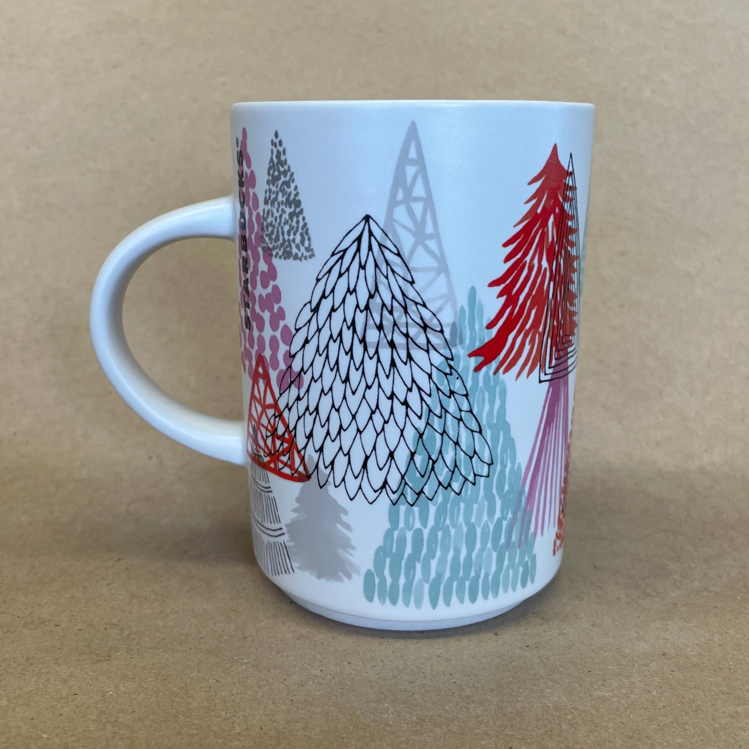 Starbucks White with Abstract Christmas Trees Mug-2017