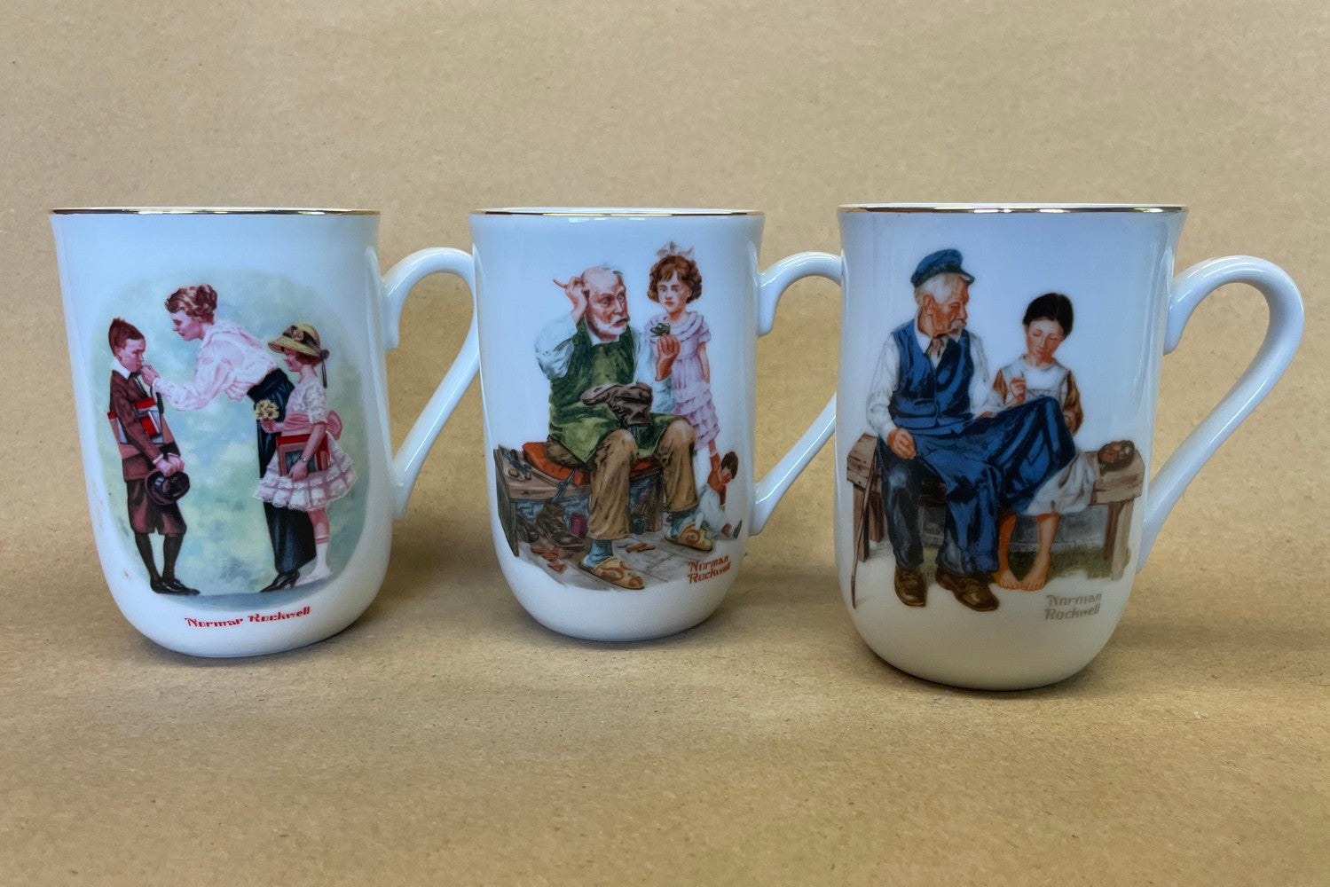 Norman Rockwell Museum Collection Gold Rimmed Mugs-Trio