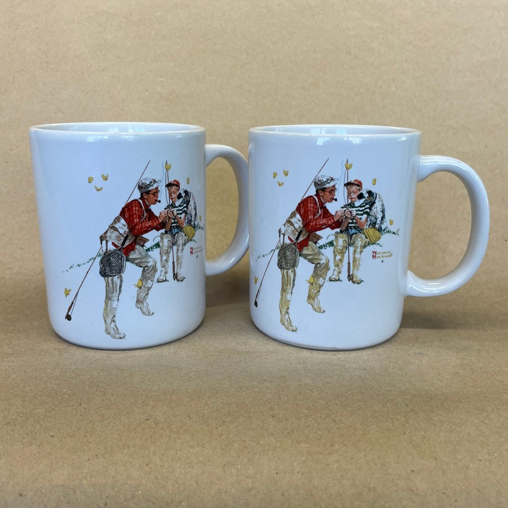 Norman Rockwell Museum Collection Trout Dinner Mugs-1987 Pair