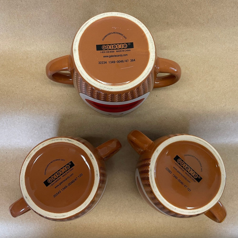Sock Monkey Double Handle Mugs-Set of 3
