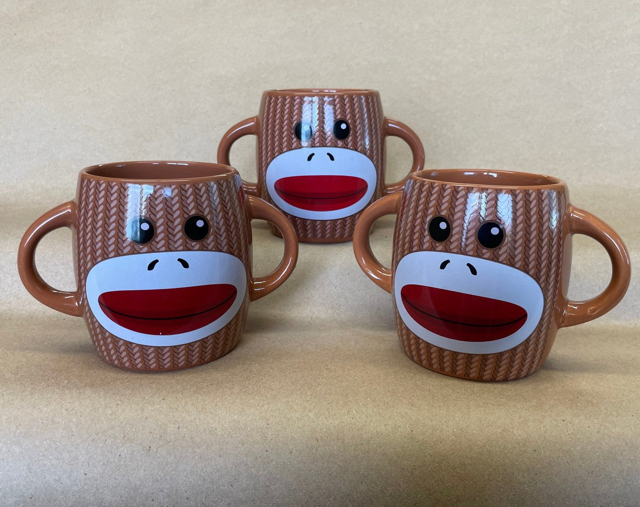 Sock Monkey Double Handle Mugs-Set of 3