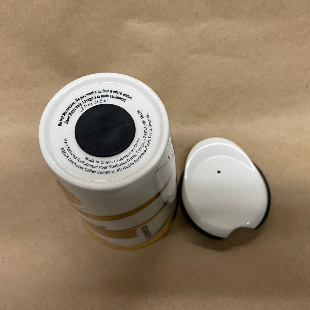 Starbucks 30th Anniversary Swarovski Gold Trim Ceramic Tumbler Mug-2014