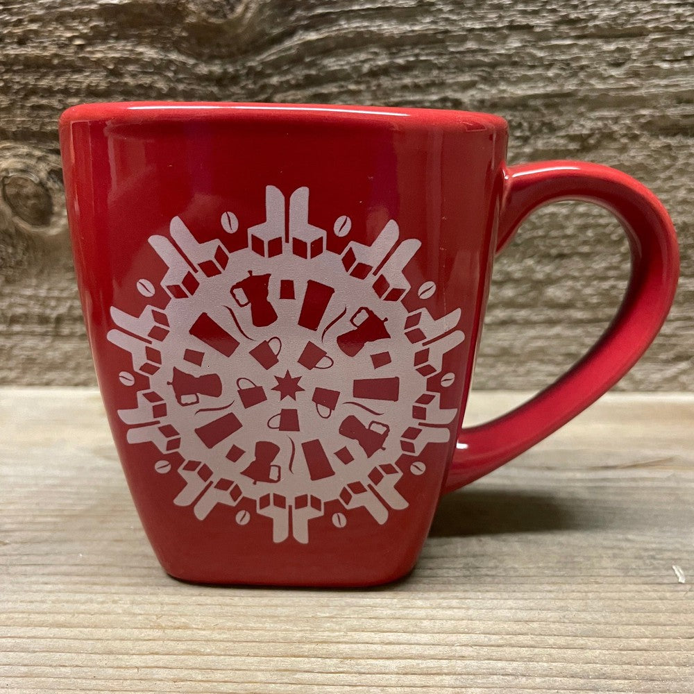 Starbucks Holiday Square Red Snowflake Mug-2004