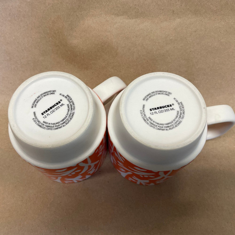 Starbucks Orange Abstract Floral Mugs-2016 Pair