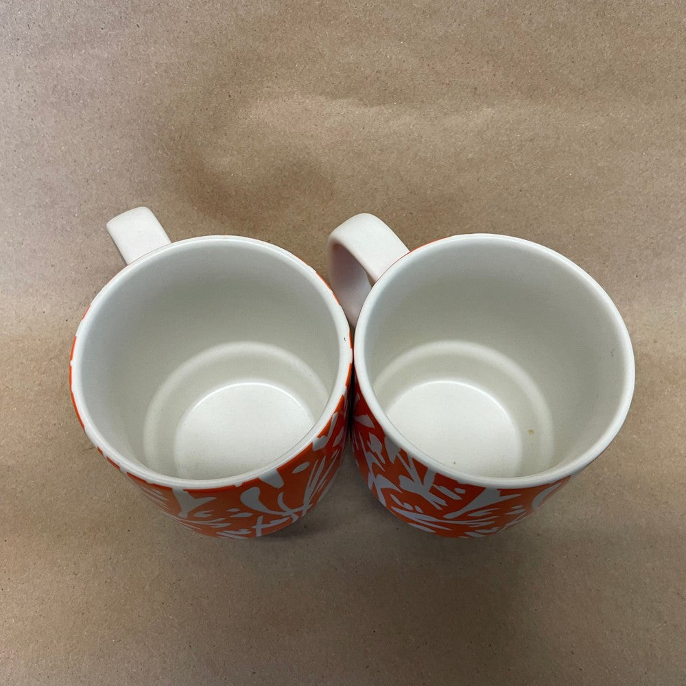 Starbucks Orange Abstract Floral Mugs-2016 Pair