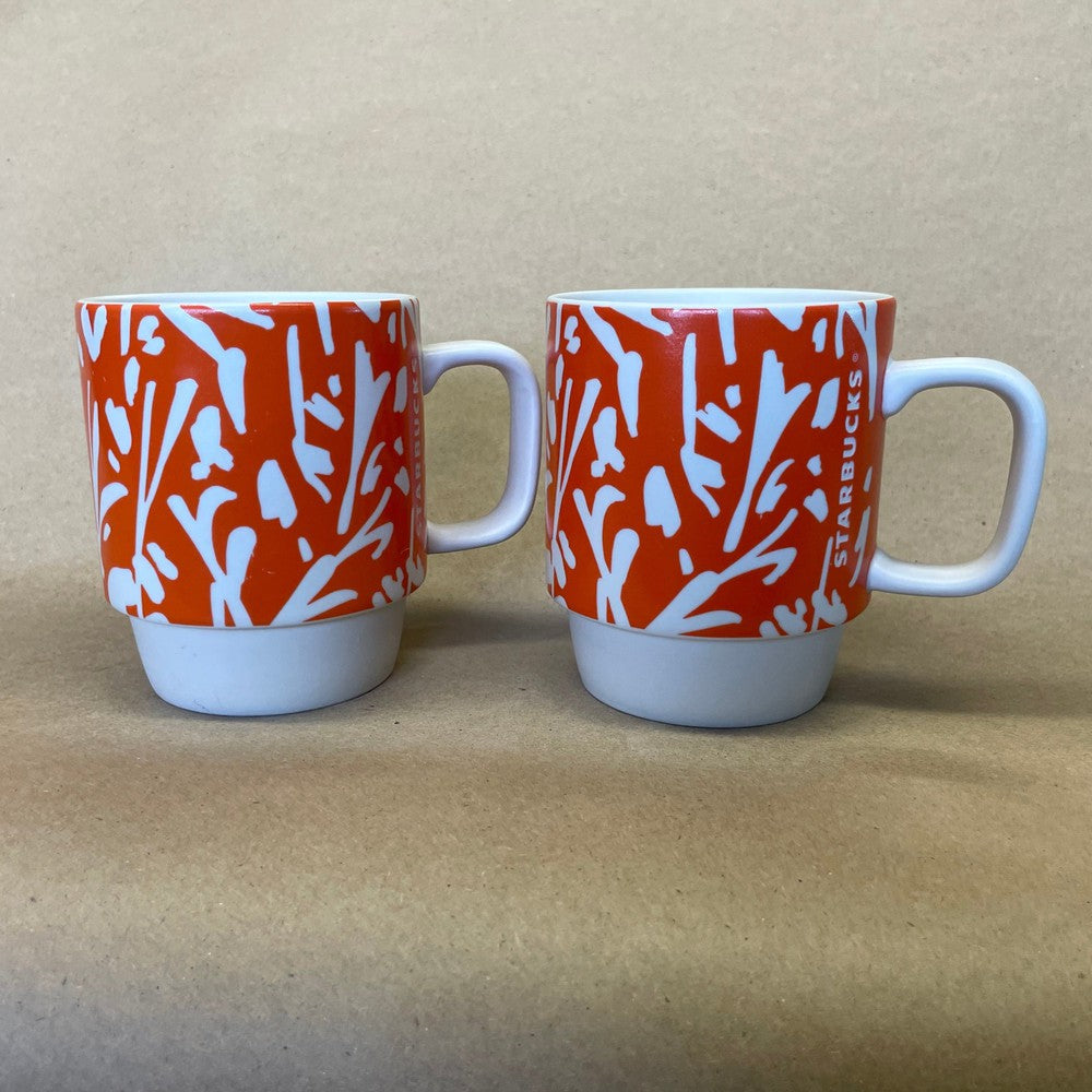 Starbucks Orange Abstract Floral Mugs-2016 Pair