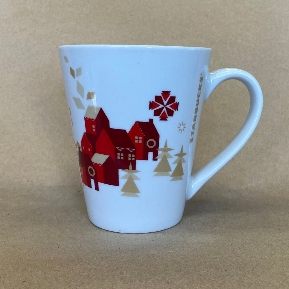 Starbucks Red and Gold Christmas Village Mug-2013