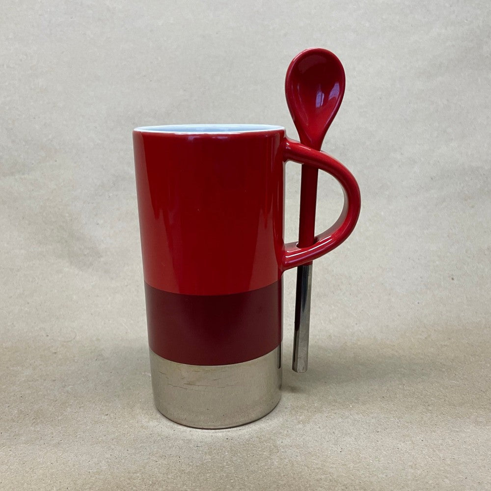 Starbucks Red and Silver Expresso Mug with Spoon-2014