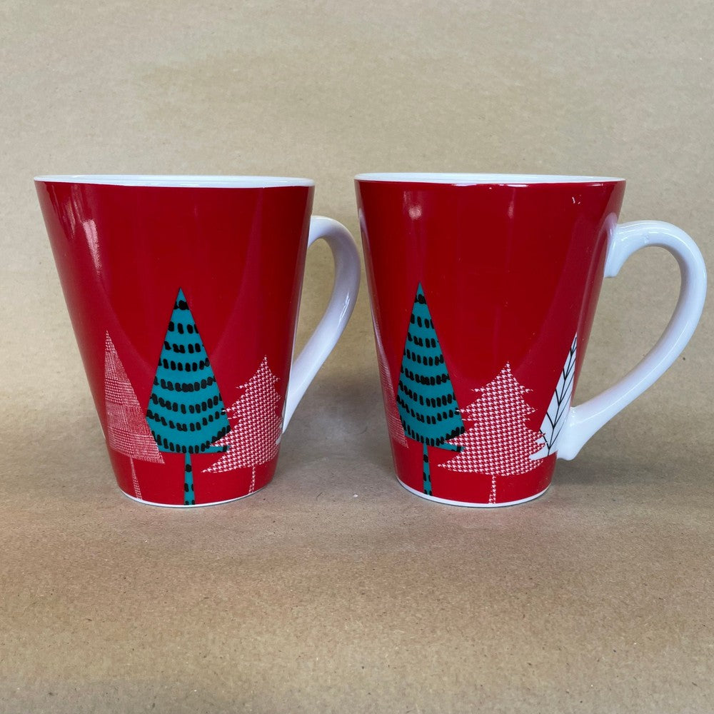 Starbucks Red with Christmas Trees Mugs-2017 Pair
