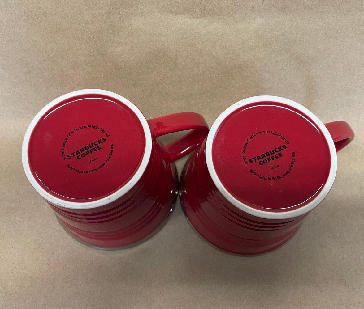 Starbucks Red with Silver Rim Mugs-2007 Pair