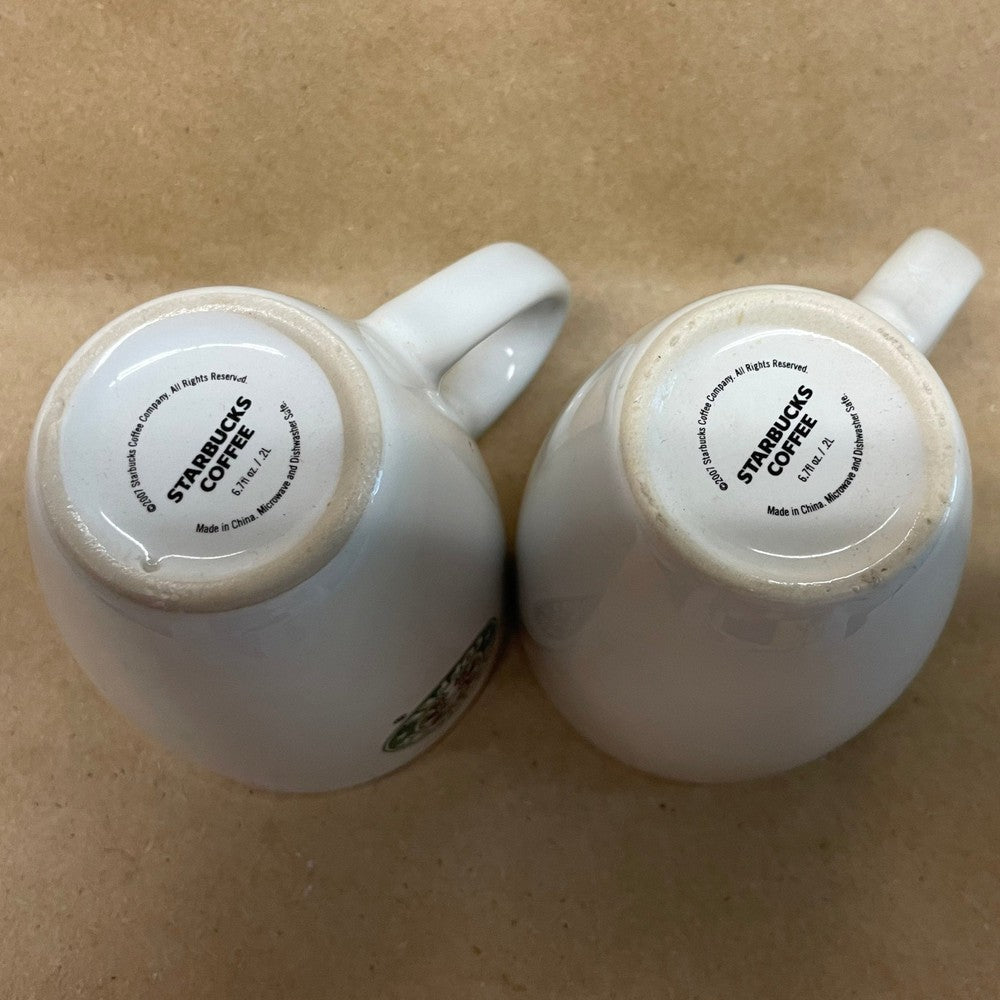 Starbucks Small White with Green Logo Mug-2007 Pair