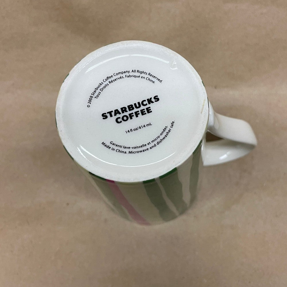 Starbucks Tall Green and Pink Striped Mug-2008